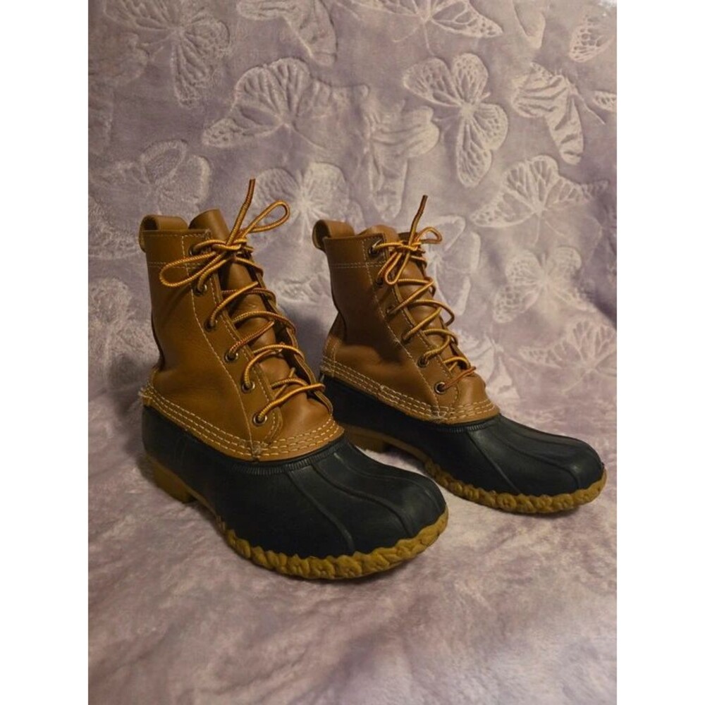 L.L.Bean Duck Boots Brown Leather & Black Waterproof Lace-Up Boots
Description